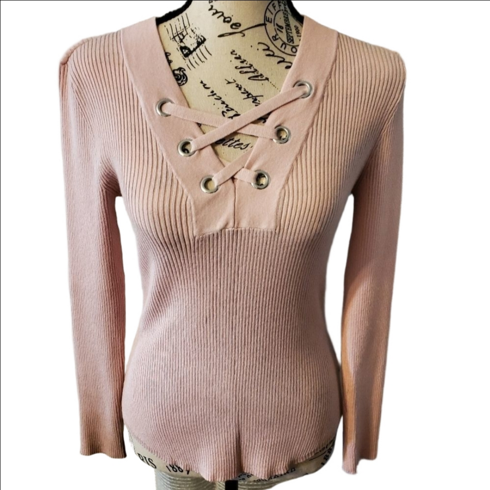 No Boundaries Ribbed Jersey Top Small Lace Up